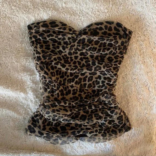 Leopard Print Tube Y2K Top